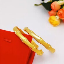 越南沙金富贵竹节手镯 黄铜镀24K金光砂竹叶开口手环仿金首饰批发