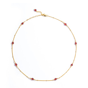 S925 Silver Natural Garnet Baby's Breath Necklace Women's Hand-Wrapped Simple Versatile Stacked Clavicle Chain