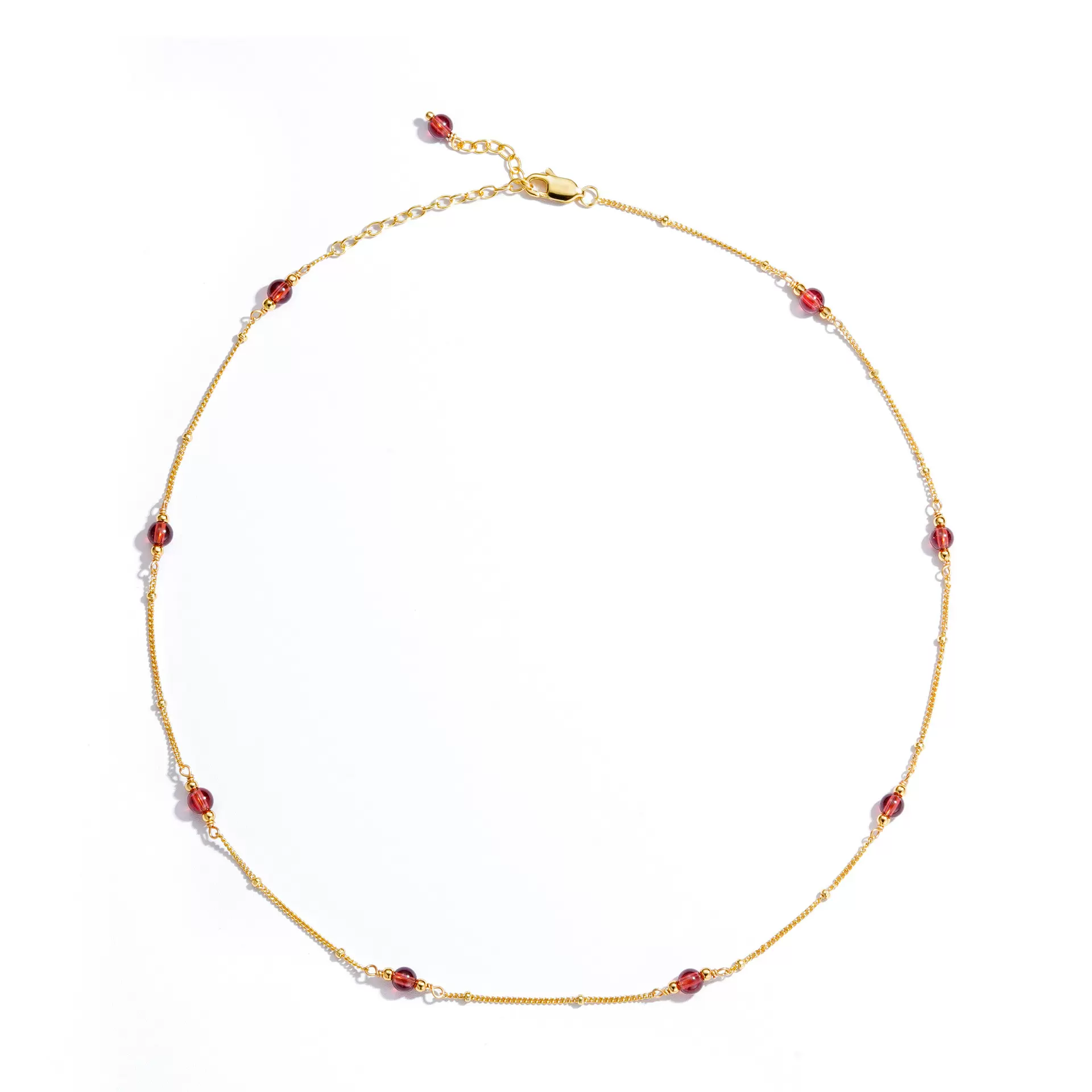 S925银天然石榴石满天星项链女手工编绕简约百搭叠戴风锁骨链