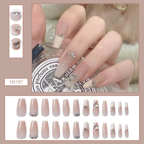 Pure Desire Nude Fairy Diamonds Reveal Whitening Removable Wearable Nails Long False Nails Finished Nail Art Stickers Nail Stickers