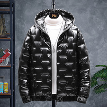 跨境冬款新款男士亮面韩版合体型棉服青少年纯色外套加厚连帽夹克