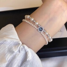 双层施家海蓝宝手链女 轻奢小众高级感精致闺蜜手链女