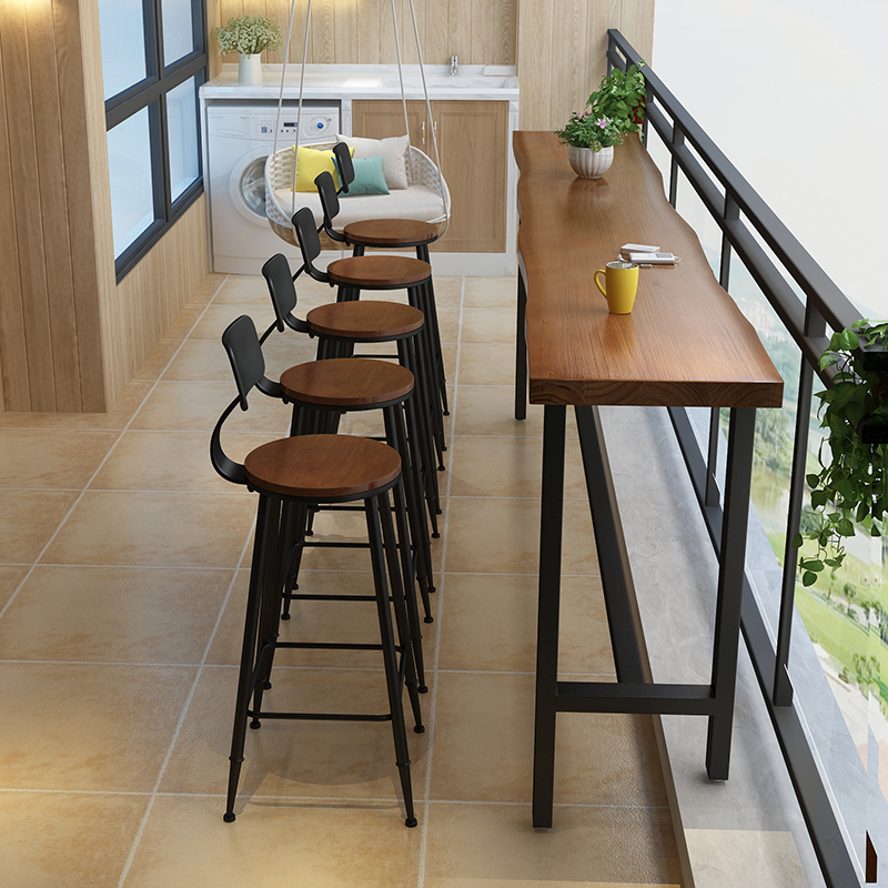 7T Balcony Home Bar Table Simple Solid Wood Window Long High and Low FooT Long Table High Table and Chair AgainsT The Wall Narrow Table
