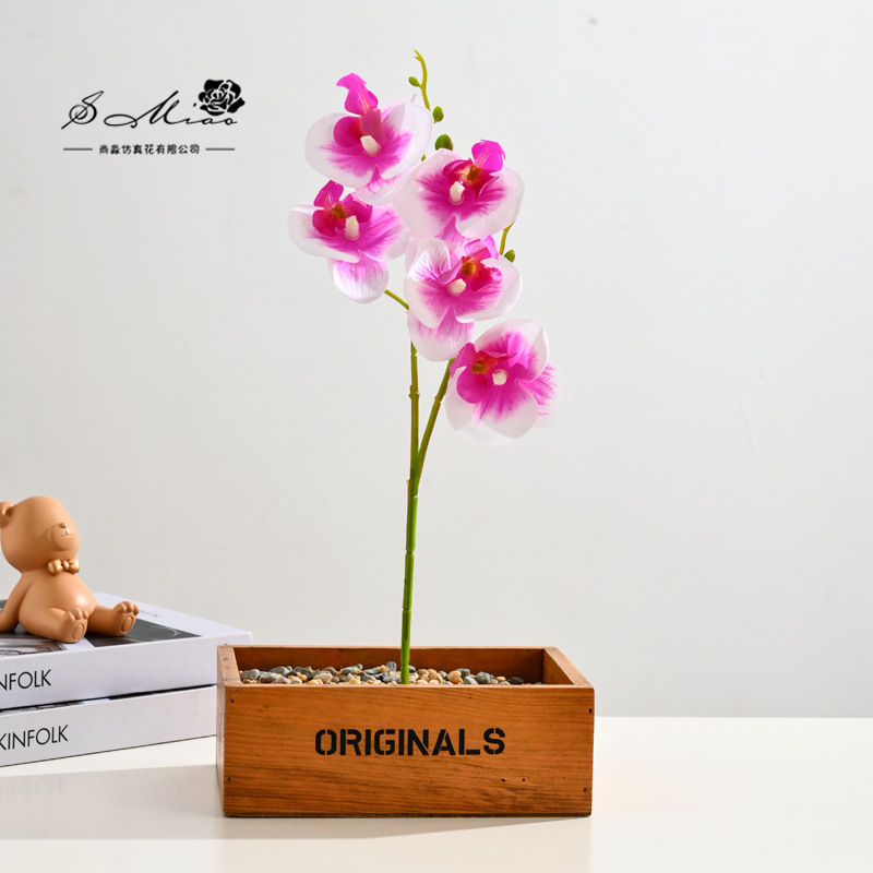 Flor falsa 5 flores 5 hojas sensación orquídea mariposa bonsai flor de alta calidad sala de estar decoración floral decoración de imitación maceta falsa