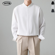 LKTM男装 新中式立领长袖衬衫男士轻熟风高级感痞帅冰丝垂感衬衣