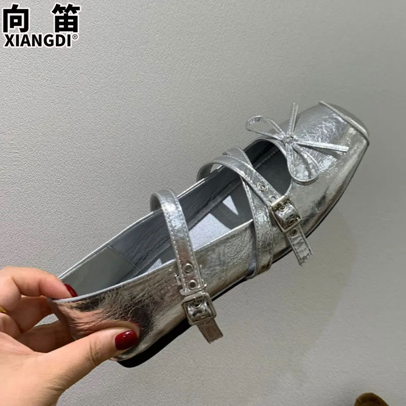 真皮玛丽珍鞋方头芭蕾舞鞋2025秋季新款超软平底不累脚猪鼻子单鞋|undefined