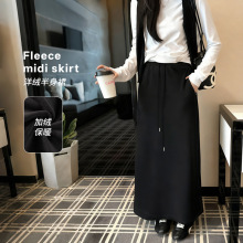 黑色毛呢半身裙女2025新款秋冬季中长款a字包臀裙后开叉显瘦裙子
