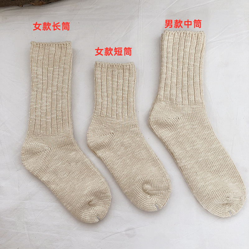 21秋冬款 美式復古風粗針大肚竹節紗工裝襪 原色粗支雙針花線棉襪