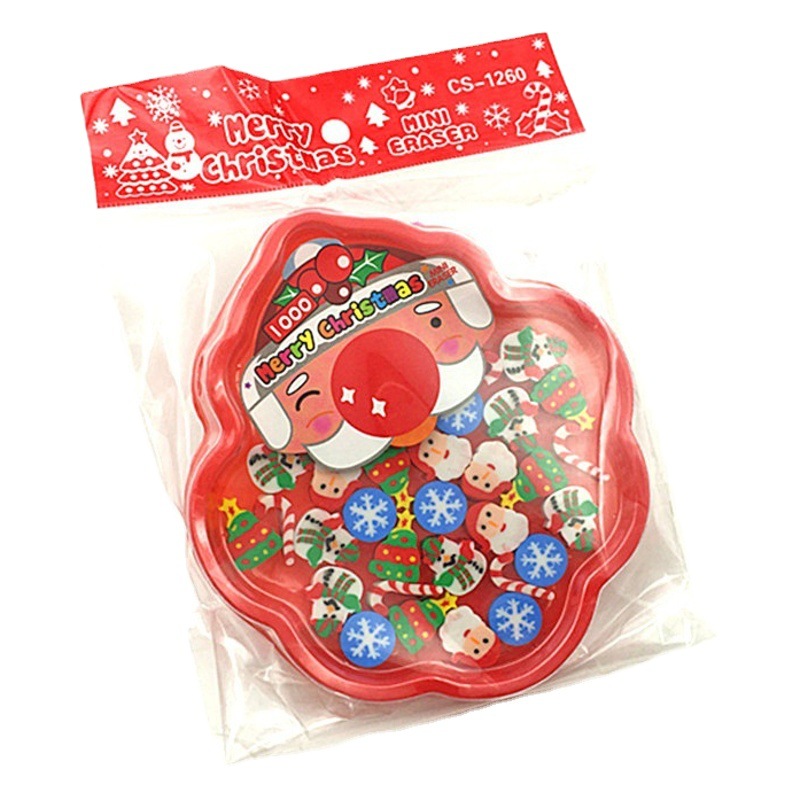Creativo Navidad pequeño Borrador de partículas de dibujos animados bandeja de color de goma papelería traje de vacaciones pequeño regalo al por mayor