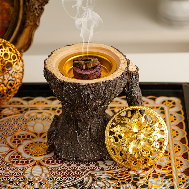 跨境中东香薰炉树皮纹路造型树脂香炉桌面客厅装饰创意阿拉伯节日