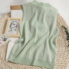 New Summer Knit Top, Round Neck, Sleeveless, Ice Silk Backless, Versatile Korean Style, Solid Color Knit T-Shirt