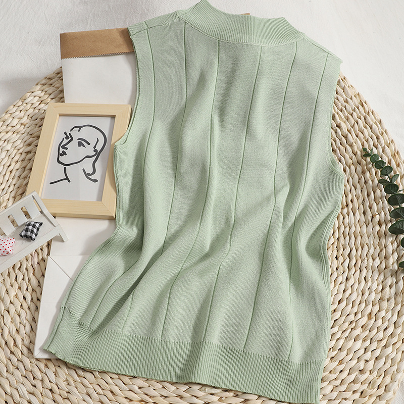 Summer New Pullover Round Neck Sleeveless Knitwear Ice Silk Vest Versatile Korean Style Pure Color Knitted T-Shirt Top