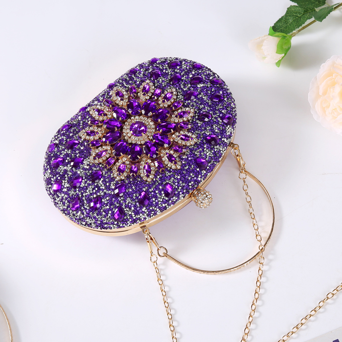 337g Weight Polyester Lining Material Lock clasp Closure Type Top Handle Strap Type Evening Bag Bags Type Party Occasion Pu Leather Material Printing Pattern All Seasons Season Women's Gender Diamond Design Elegant Style Oval Shape Small Size Pu Leather Printing Oval Evening Bags 36