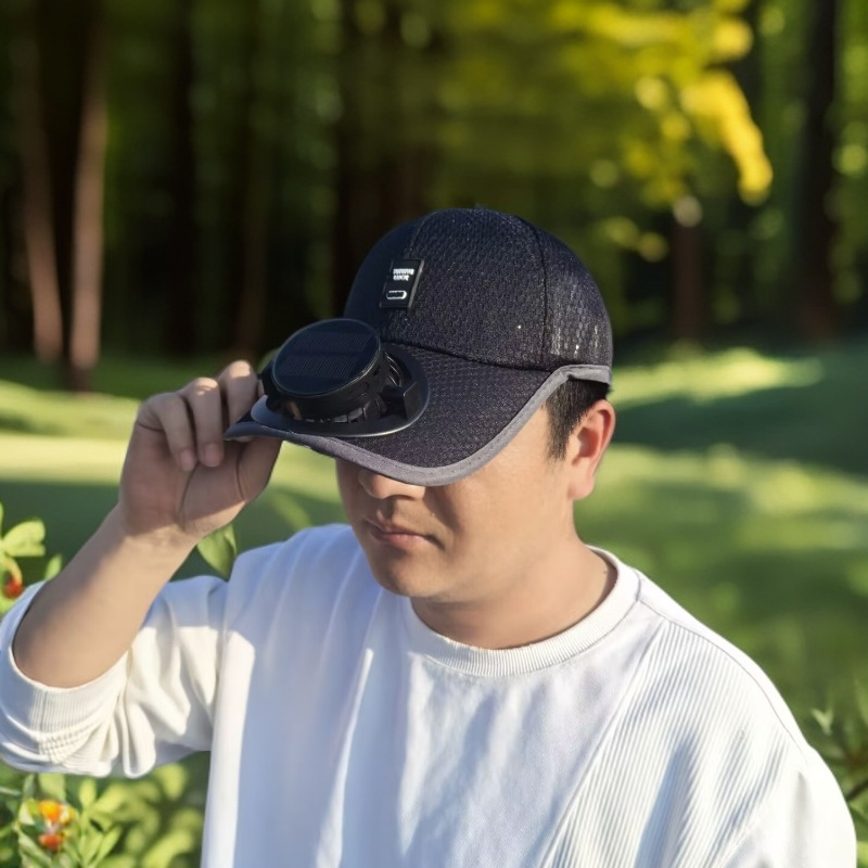 Cappellino da baseball estivo traspirante con ventola ricaricabile tramite USB ad energia solare, con rete protettiva contro il sole, per uomo e donna, ideale per sport all'aria aperta._voghion.com