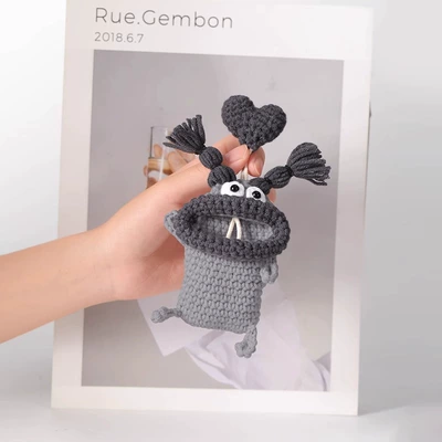 Static Rod/Key Bag Key Wool Case Keychain Protective - hand-knitted-grey-bamboo-braid-universal-99-car-key-full-protection