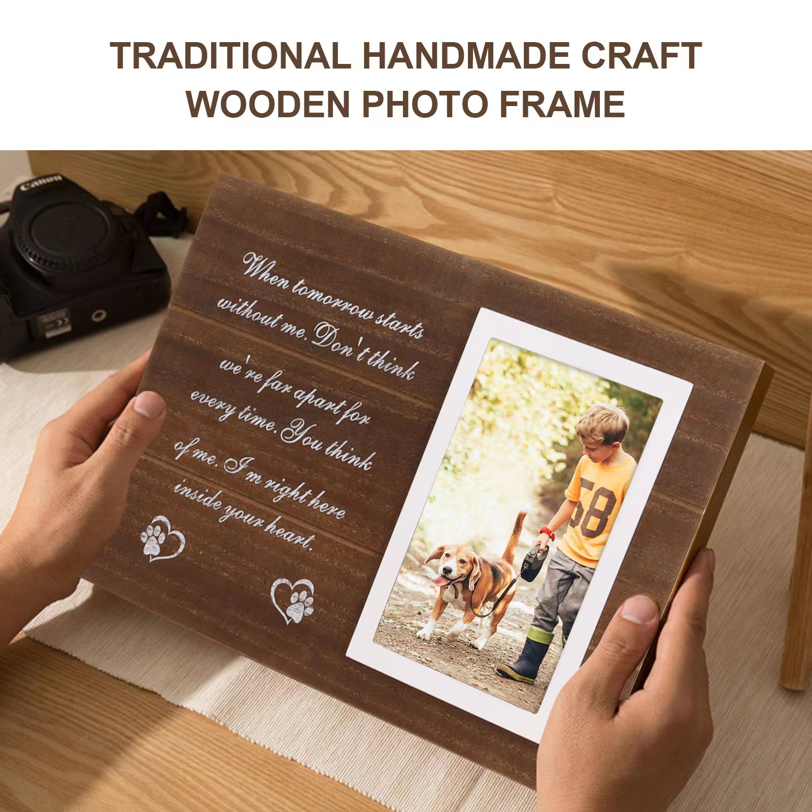 Amazon madera PET foto marco decoración madera gato y perro conmemorativo marrón madera marco adornos transfronterizos