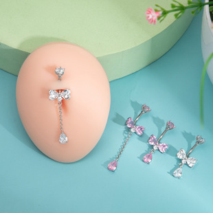 Trendy Versatile Tassel Bow Zircon Belly Button Ring Summer Essential Super Shiny Belly Ring Long and Short Options