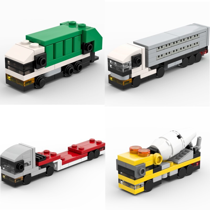 Moc car building blocks mini garbage truck cement mixer truck long plate trailer truck model small particles