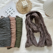 秋冬新款韩国东大门进口气质优雅蕾丝边纯色围巾围脖丝巾女潮秋冬