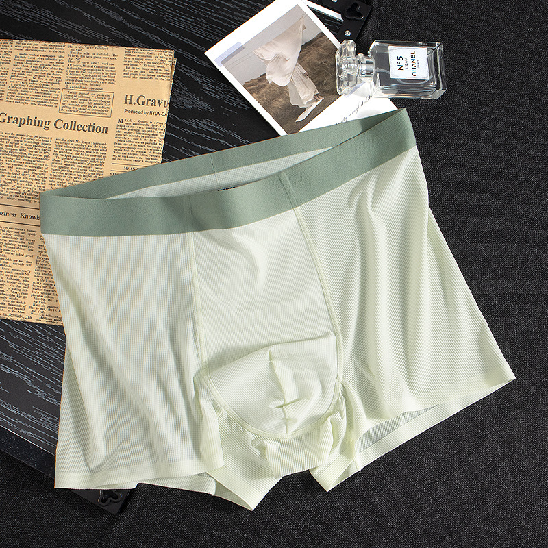Verano nuevo estilo waffle sin costuras ropa interior de hombre de seda de hielo cómodo transpirable entrepierna bragas de color de contraste de cintura media pantalones de hombre