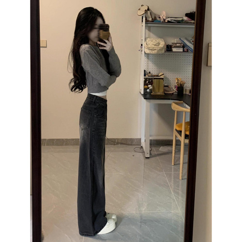 Women's American High Street Wide Leg Jeans 2025 New Arrival Petite Retro High Waisted Loose Fitting Slimming Casual Pants