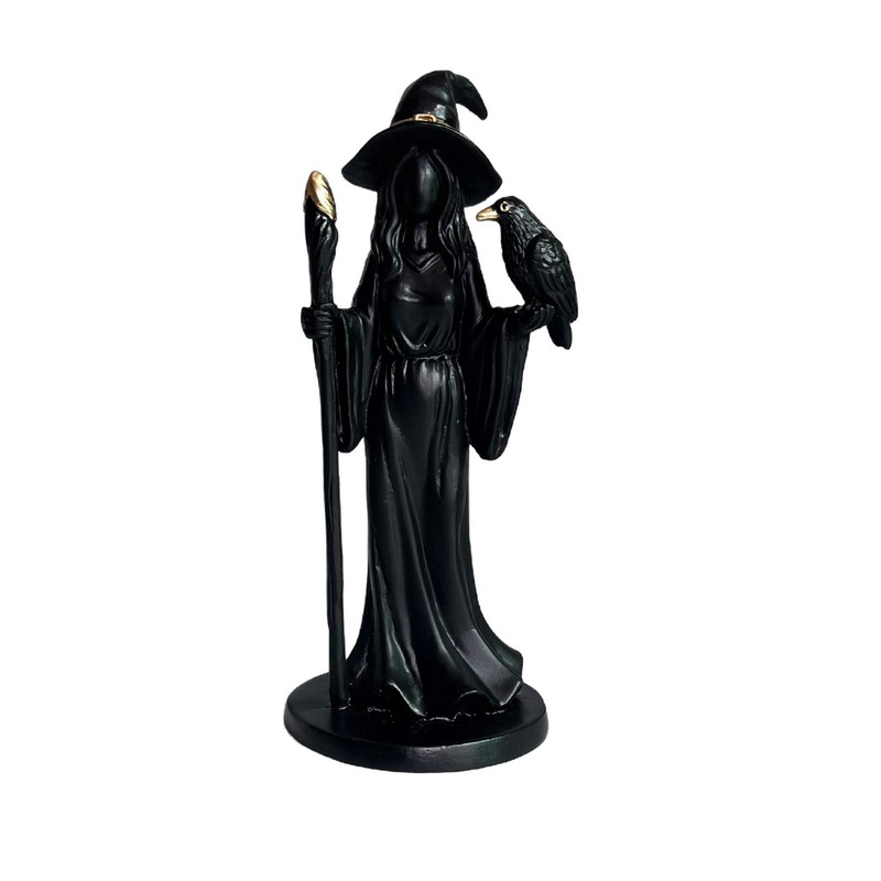 跨境新品万圣节Black Gold Staff Witch Sculpture黑金杖女巫雕像|undefined