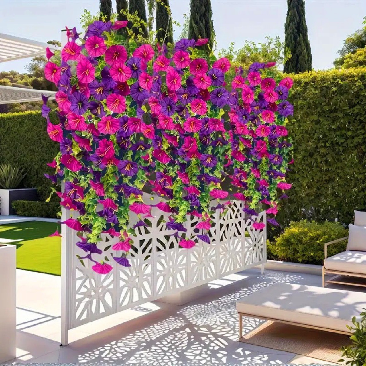 Cross-Border Amazon Artificial Flowers Eucalyptus Morning Glory Silk Flowers Home Wedding Outdoor Courtyard Wall Hanging Rattan Artificial Flowers