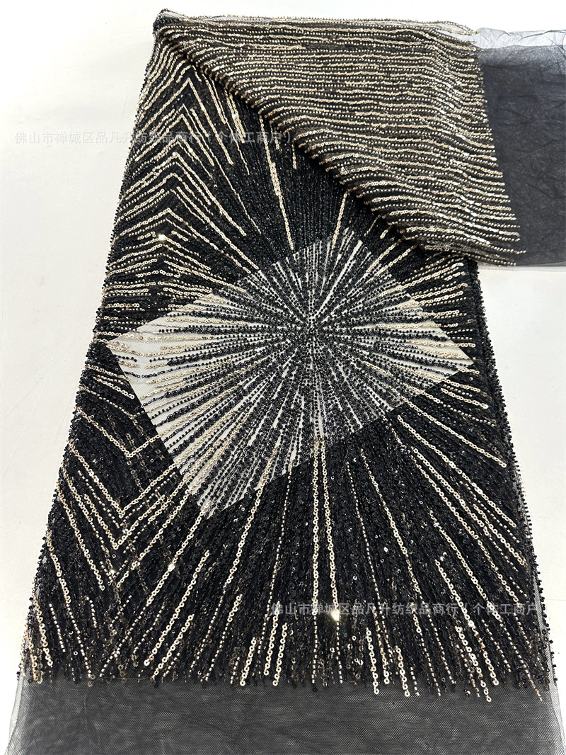 Tela de malla de lentejuelas lista para usar del fabricante, tela de encaje bordado, tela de moda para vestidos de alta costura con líneas tridimensionales