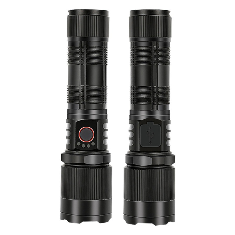 Transfronterizo nueva linterna de patrulla LED al aire libre USB recargable zoom aleación de aluminio luz fuerte linterna de alta potencia