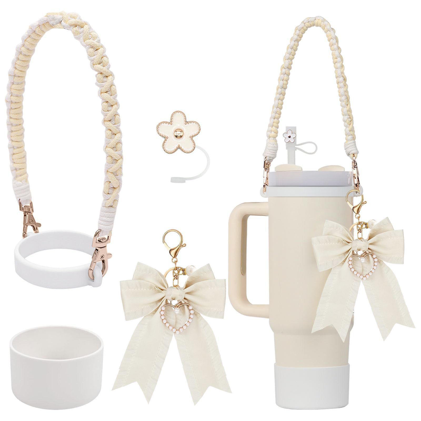 Nuevos productos Stanley taza de agua de mano cadena de taza de flores colgante de amor Begonia gorra de paja bola de peluche llavero
