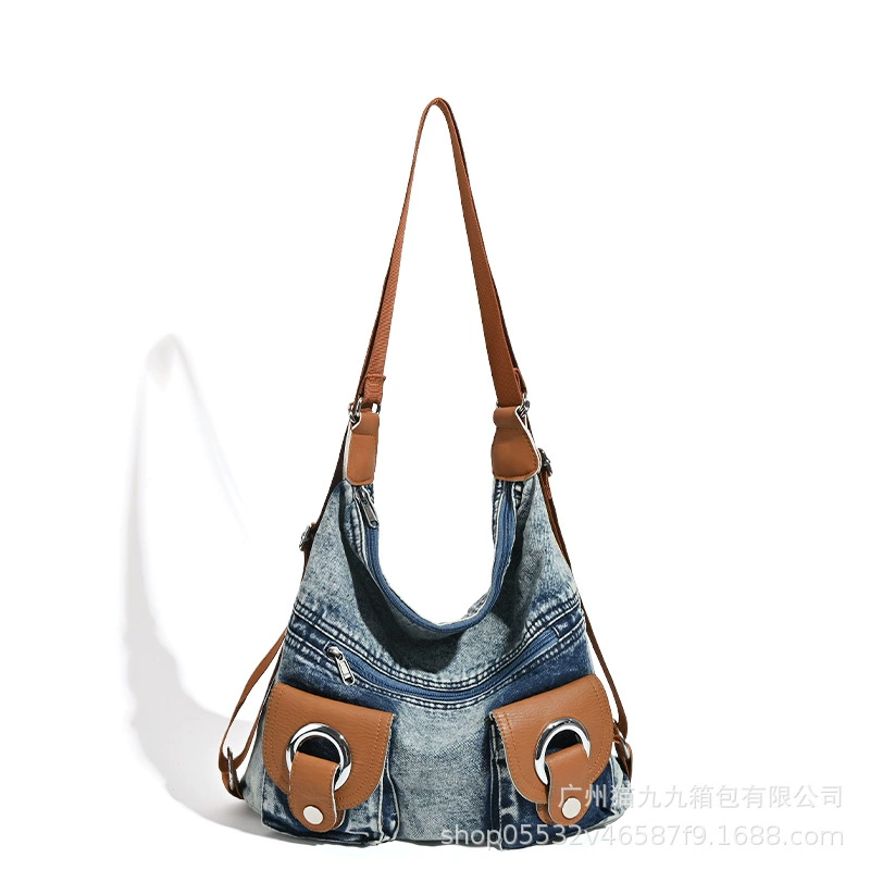 Denim capacious one-shoulder bag, universal backpack