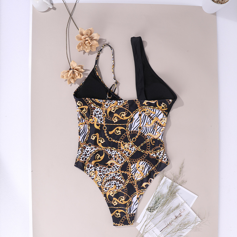 wholesale clothing vendors Nihaostyles leopard print irregular one-piece swimsuit  NSDYS66583