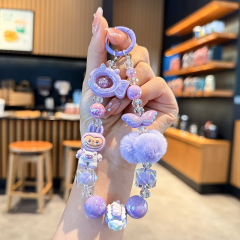 新款萌萌兔毛球串珠手机链少女卡通短款手机挂绳爆款包包挂饰礼品