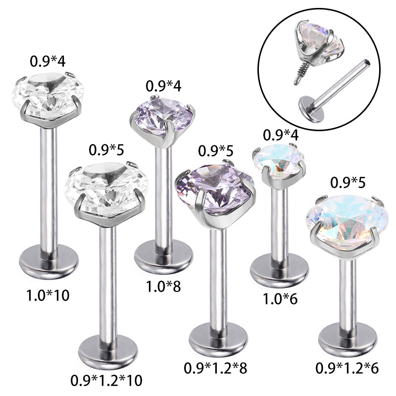 Silver pointed spike labret stud material detail
