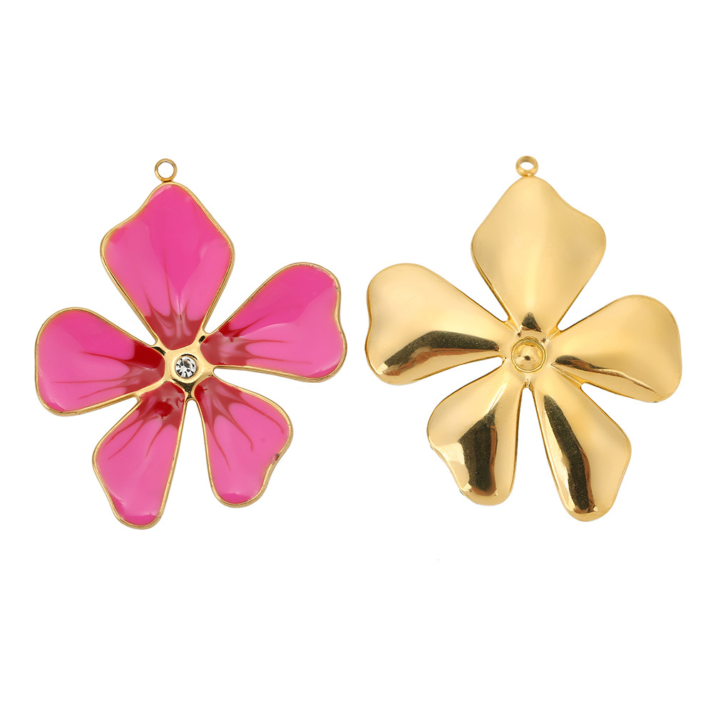 304 Stainless Steel Material 5 PCS/Package 33*39mm Hole 1~1.9mm 304 Stainless Steel Zircon Flower Pendant