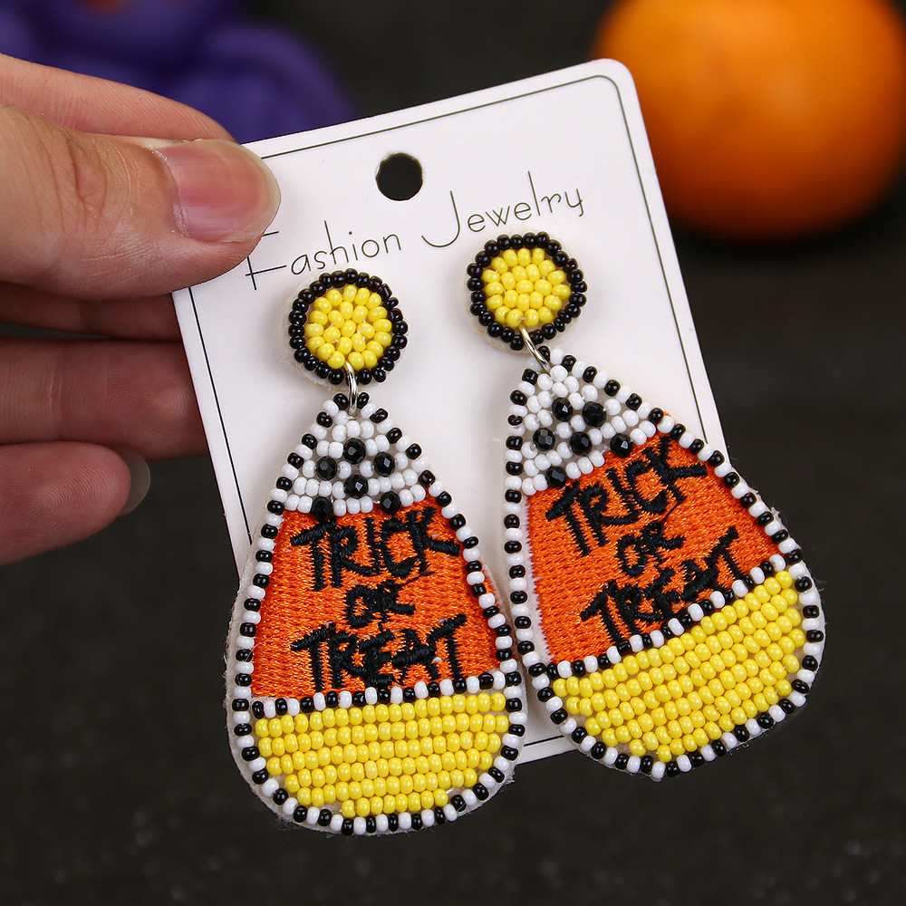 Party, Festival Occasion Beaded Material 1 Pair Halloween Cute Pumpkin Letter Skull Beaded Drop Earrings