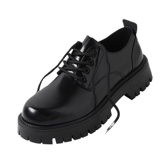 Vintage Leather Shoes Men's Thick Sole Height Increasing Men's Shoes Black Low-top Men's Business Casual Round Toe Leather Shoes fleece-lined Leather Boots