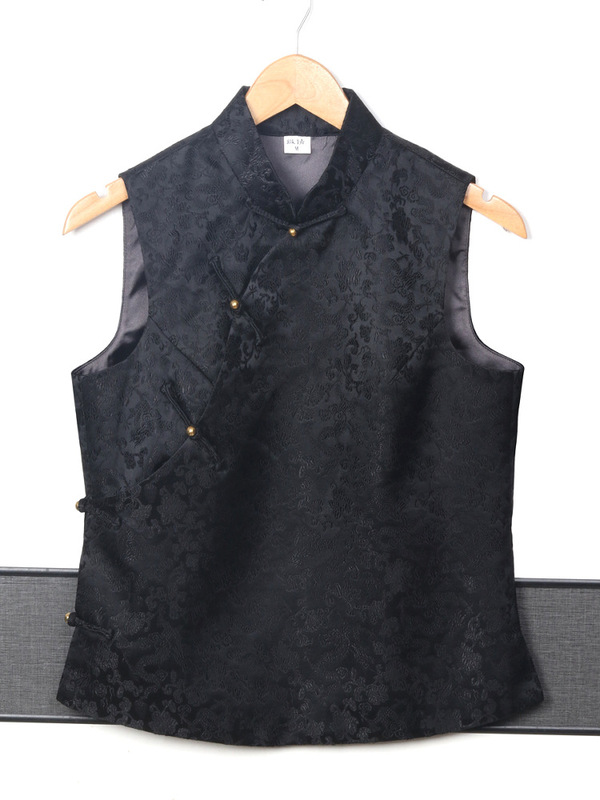 Early Spring and Autumn Chinese Style Handmade Buttoned Stand-Collar Short Vest in Gray Solid Color for Women, Tang Suit