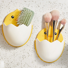 Shell-breaking chicken cartoon wall-mounted hairbrush holder without drilling bathroom wall-mounted toothbrush and toothpaste storage rack