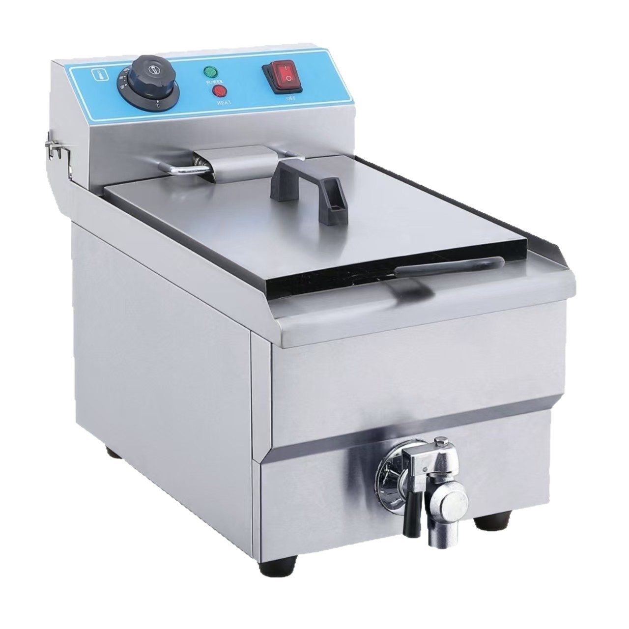 Freidora comercial de escritorio de calefacción eléctrica de un solo cilindro freidora eléctrica pollo frito arroz, aleta de pollo, papas fritas, alta capacidad freidora eléctrica de temperatura constante