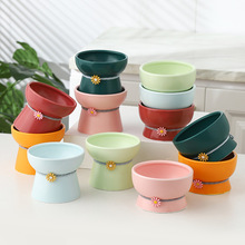猫碗宠物陶瓷猫盆可爱饮水碗猫粮碗宠物碗日式高脚护颈粘小狗狗碗