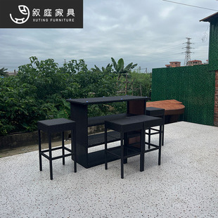 Outdoor Tables and Chairs Rattan Bar High Chairs Terrace Courtyard Outdoor Garden Bar Open-Air Balcony Table and Chair Combination