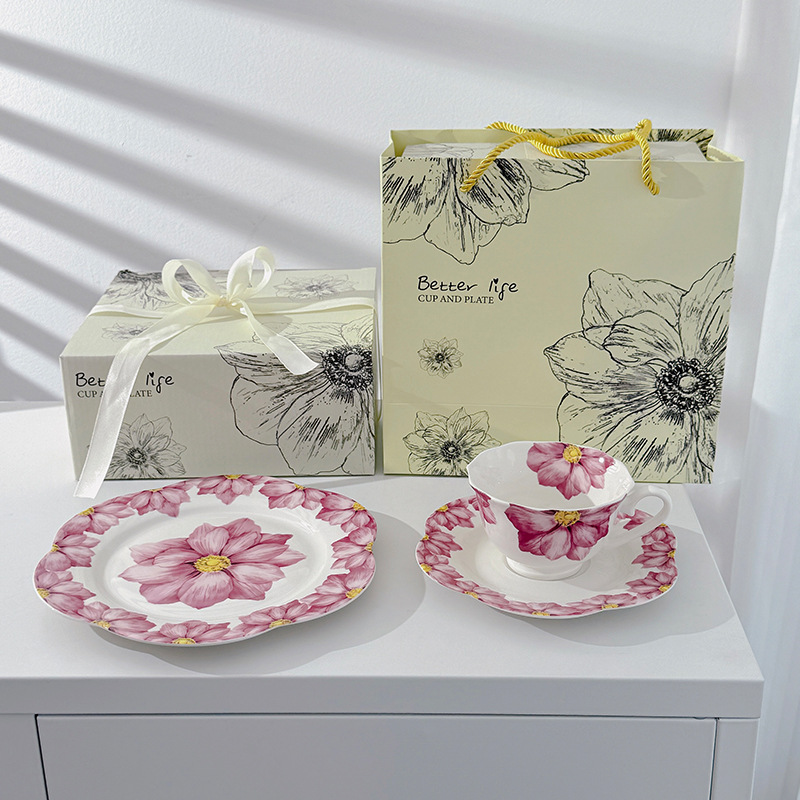 Taza de café y platillo Juego de cerámica Té de la tarde Hogar de alta gama Estilo pastoral Cerámica Taza de café Plato de punto Plato