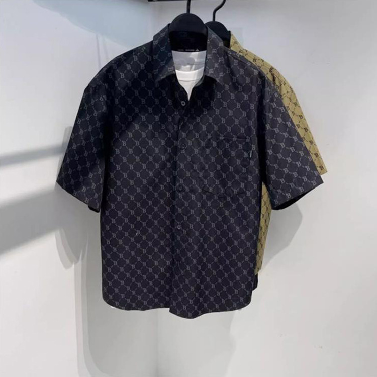 2024 new short-sleeved shirt men's ins fashion brand summer high-grade Plaid letter printing workwear coat for lovers