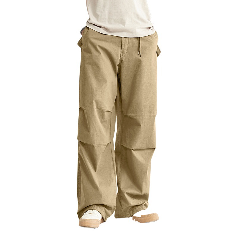 Ropa para Hombre Jie Zhan | Pantalones Cargo de Pierna Ancha Estilo Paracaidista, Lavados, Listos para Usar, Nuevo Producto Otoño 2025, Tinte Asut, Bolsillos Grandes