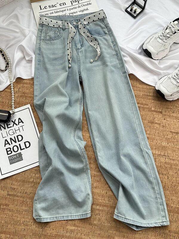 Denim Blue Tencel Straight-Leg Jeans for Women, Summer Thin Style, 2026 New High-Waisted Slimming Loose Wide-Leg Pants Denim Blue Tencel Straight-Leg Jeans for Women, Summer Thin Style, 2026 New High-Waisted Slimming Loose Wide-Leg Pants