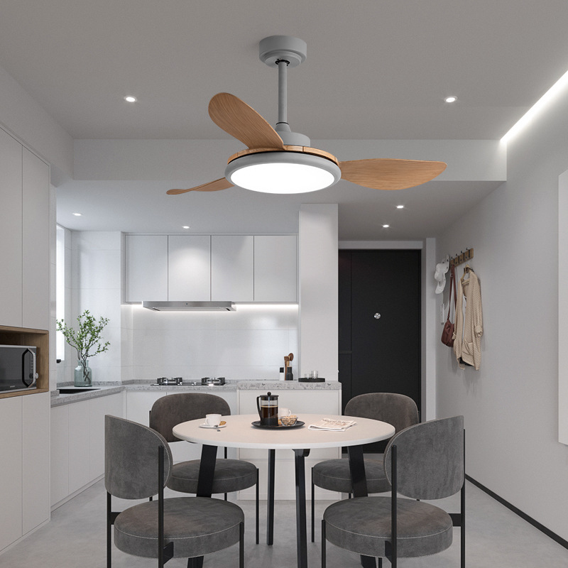 Full spectrum LED ceiling five-leaf ceiling fan lamp restaurant modern log style frequency conversion living room lamp 72W fan bedroom lamp