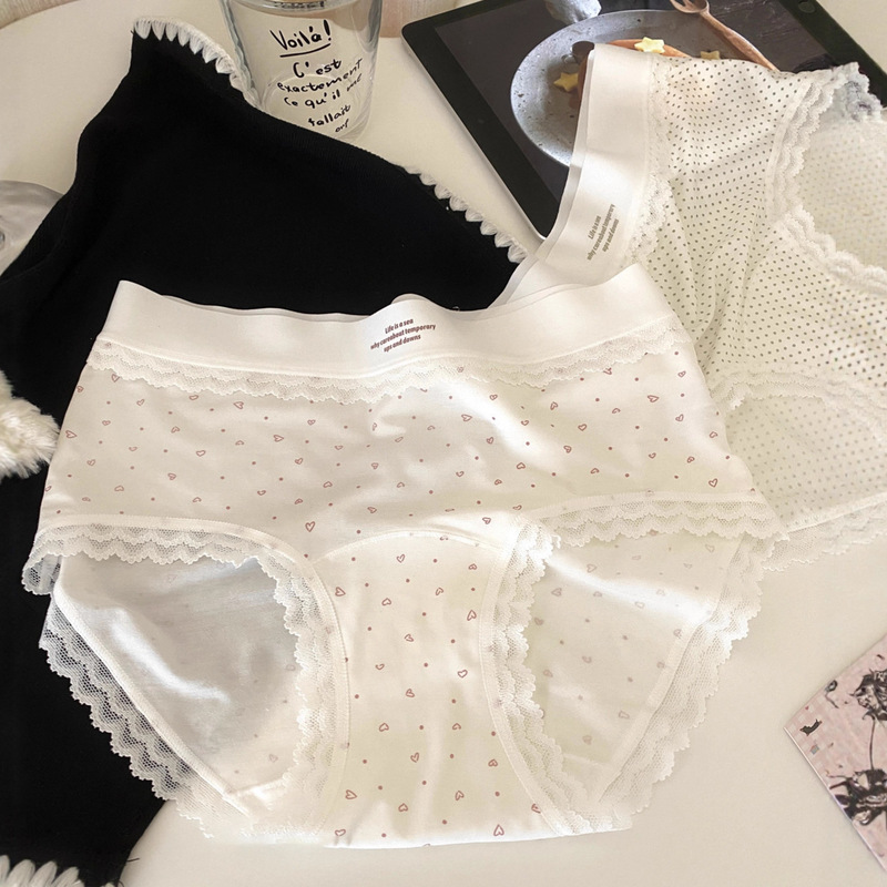 "Girl's Love Signal" Class a Antibacterial Women's Underwear, Hip-Covering, Thin, Breathable 10A Antibacterial Cotton with Extended Crotch