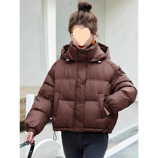 2025 new winter Korean version of the anti-season loose slim brown hooded short down jacket 90 velvet padded coat women