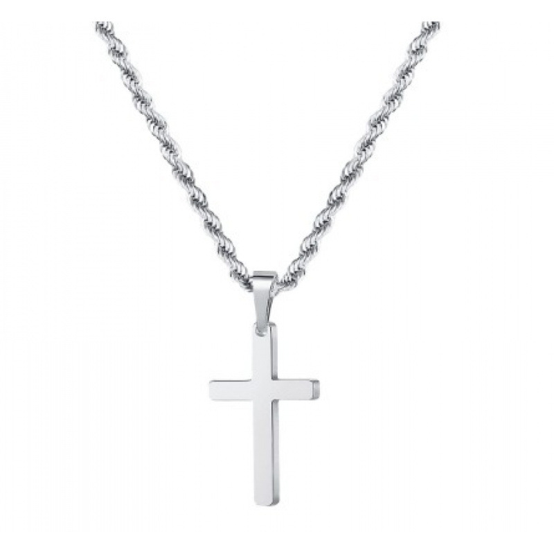 Colar com pingente de cruz de corrente torcida de dupla camada de aço inoxidável, mais vendido, joias masculinas de hip hop_voghion.com